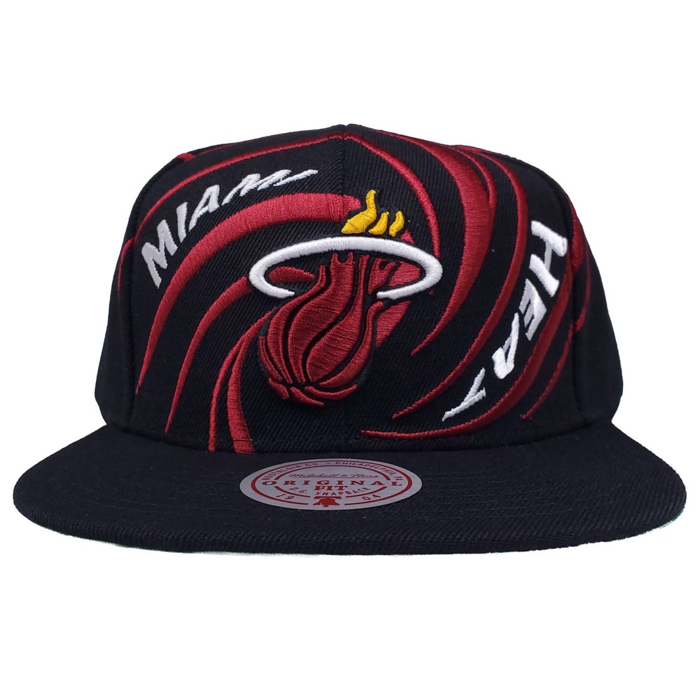 Miami Heat Mitchell & Ness NBA Snapback Hat Cap Twisted Embroidery Black NWT